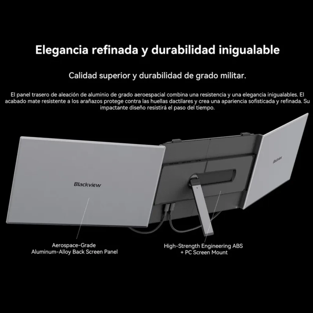 Monitor portátil Blackview DCM8 15.3 FHD+ con doble pantalla extensible, chasis de aluminio grado aeroespacial, ABS de alta resistencia y soporte trasero