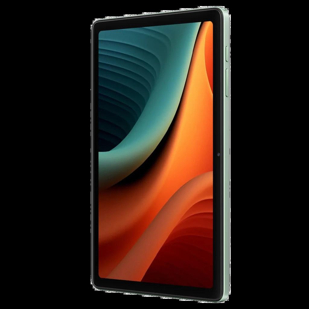 Tablet Oscal Pad 30 verde com tela grande bordas finas corpo slim em metal botões laterais e câmera frontal centralizada