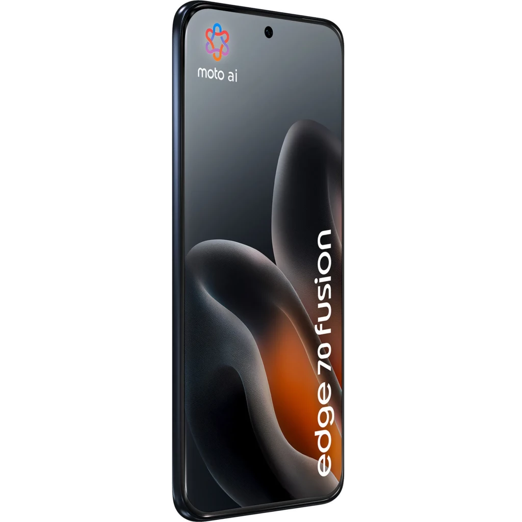 Smartphone Motorola Moto Edge 70 Fusion, diseño delgado en Silhouette, pantalla pOLED curva con biseles mínimos y cámara frontal en orificio central