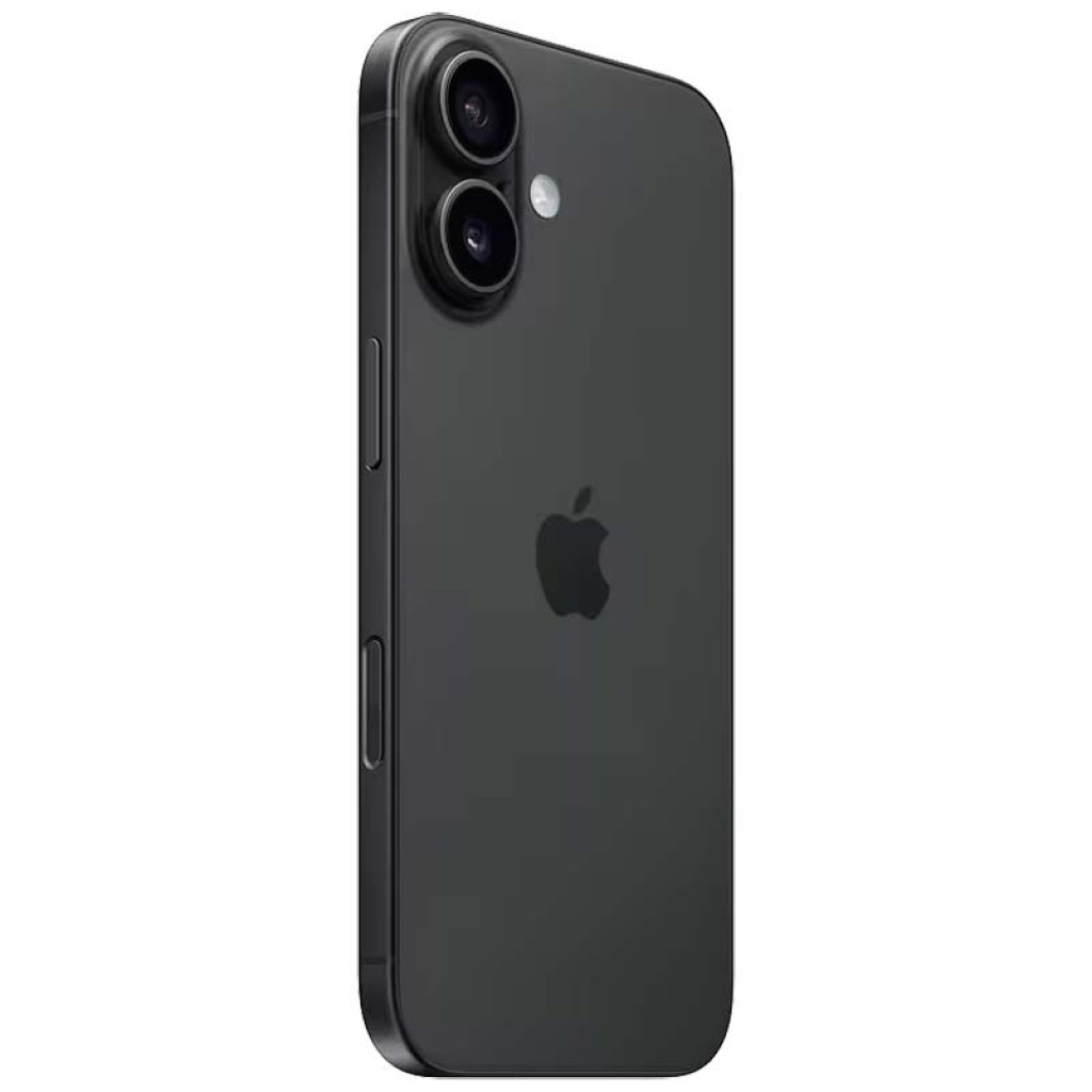 iPhone 16 Plus 5G negro, 256 GB, reacondicionado premium. Trasera negra brillante, logo Apple centrado, doble cámara trasera vertical con flash, bordes lisos