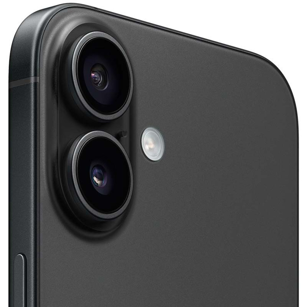 iPhone 16 Plus 5G 256 GB negro reacondicionado premium con doble cámara trasera en módulo vertical, lentes grandes y acabado mate elegante