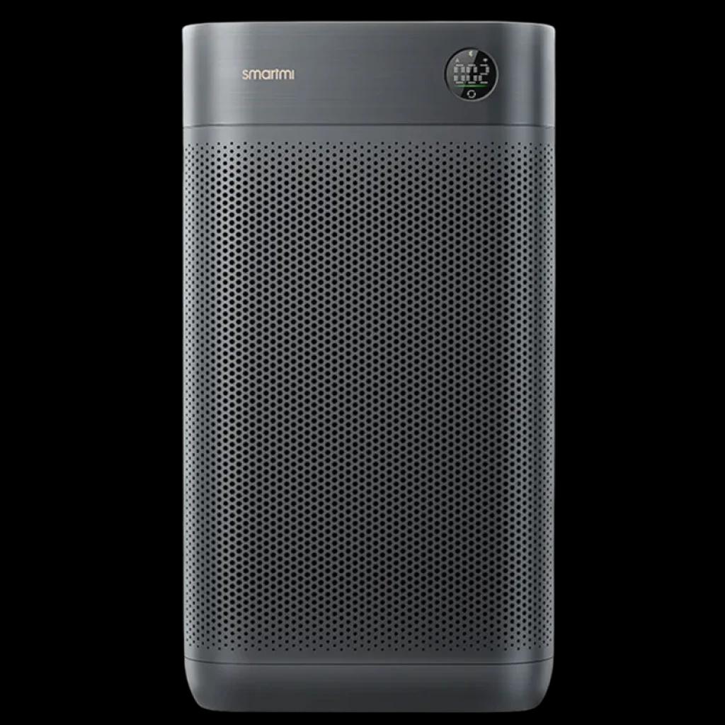 Smartmi Air Purifier 3 en color gris oscuro con panel frontal perforado, pantalla circular OLED en la esquina superior derecha y diseño rectangular compacto
