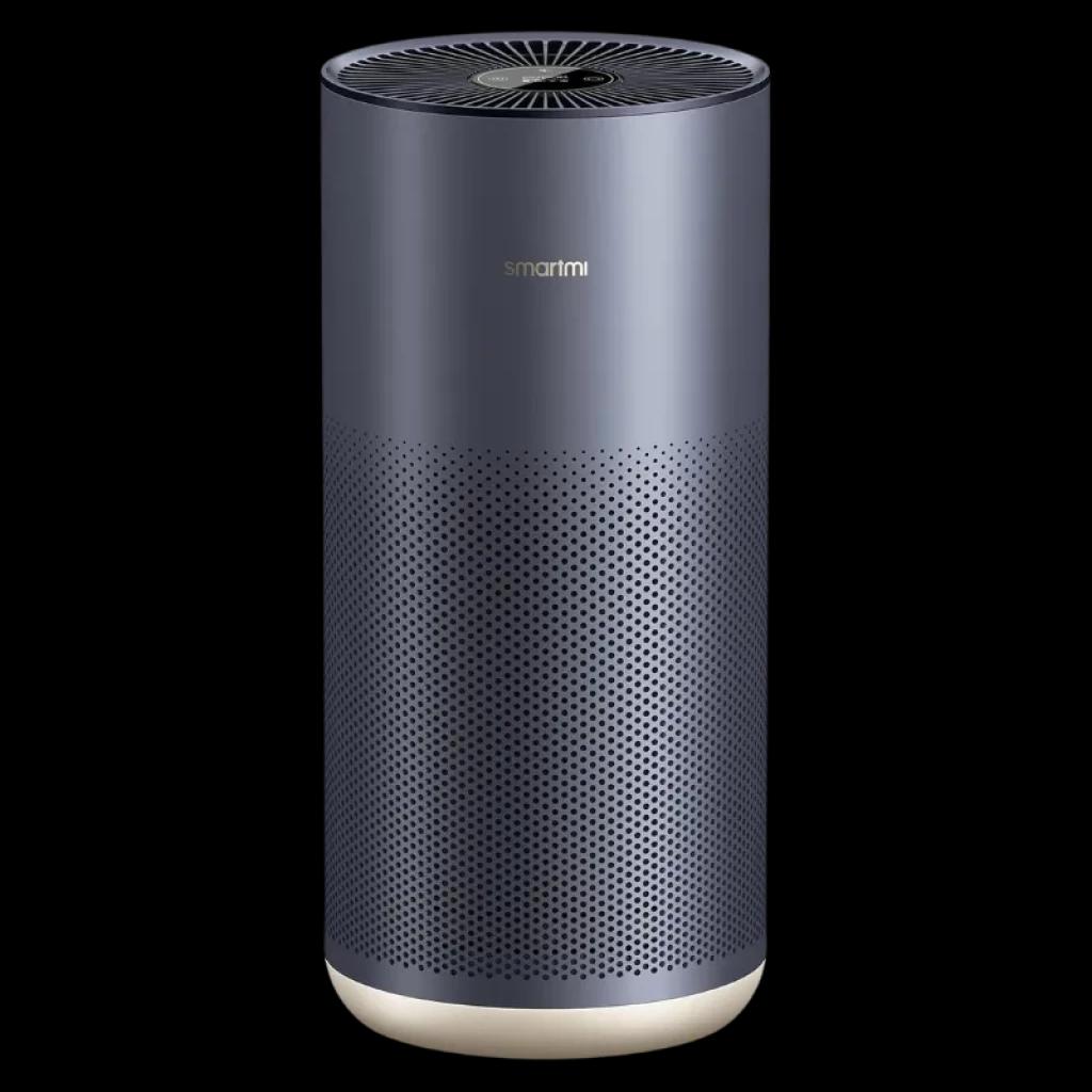 Smartmi Air Purifier 2 Purificador de Aire cilíndrico en gris oscuro con rejilla superior radial y cuerpo perforado 360°, base clara y diseño minimalista