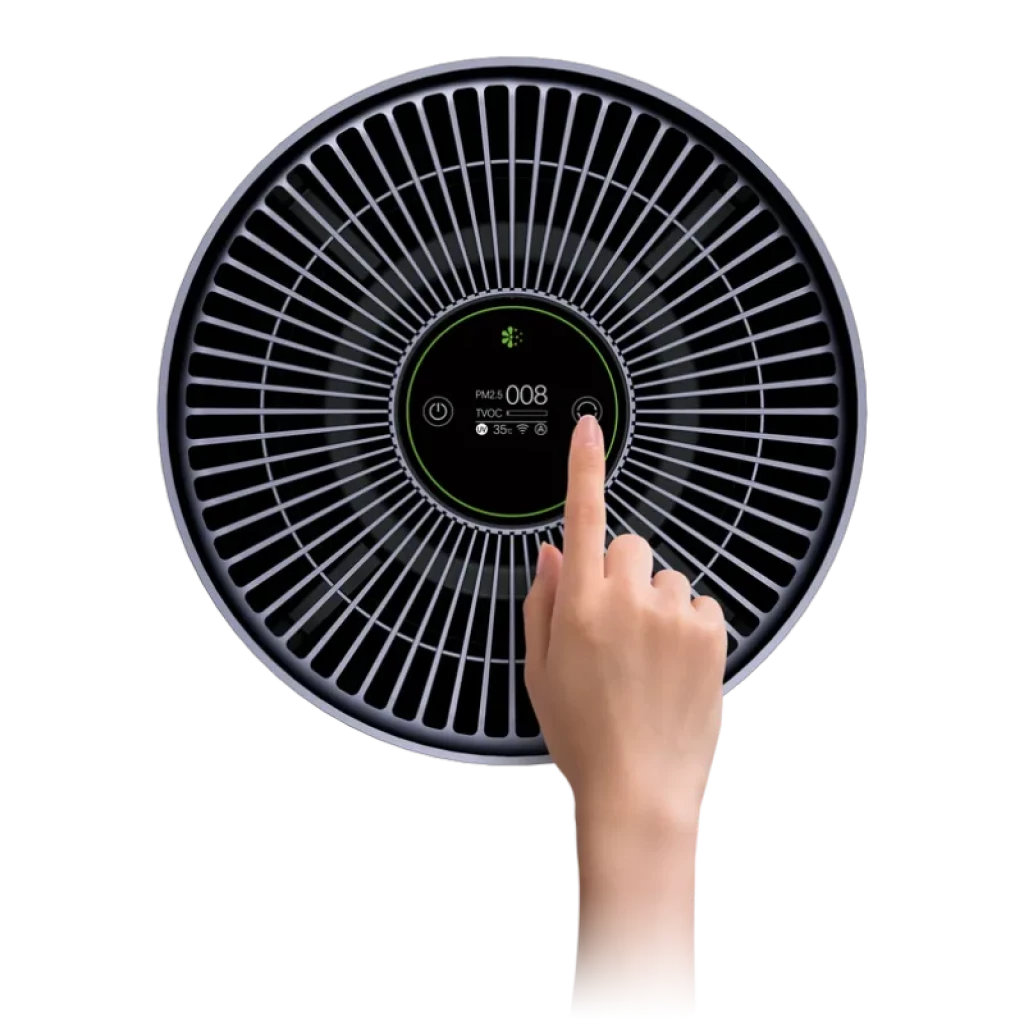 Smartmi Air Purifier 2 - Purificador de Aire con panel táctil circular, pantalla OLED central con PM2.5 y controles, rejilla radial en acabado negro