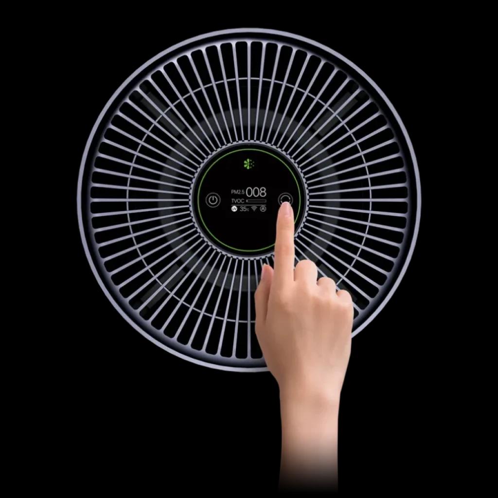 Smartmi Air Purifier 2 - Purificador de Aire con panel táctil circular, pantalla OLED central con PM2.5 y controles, rejilla radial en acabado negro