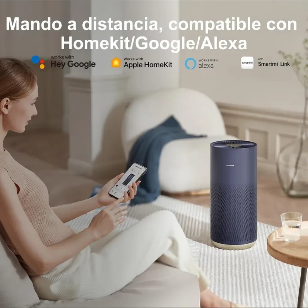 Smartmi Air Purifier 2 Purificador de Aire cilíndrico azul con base dorada, panel superior perforado y control desde smartphone; compatible con HomeKit,