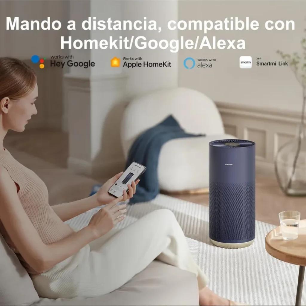 Smartmi Air Purifier 2 Purificador de Aire cilíndrico azul con base dorada, panel superior perforado y control desde smartphone; compatible con HomeKit,