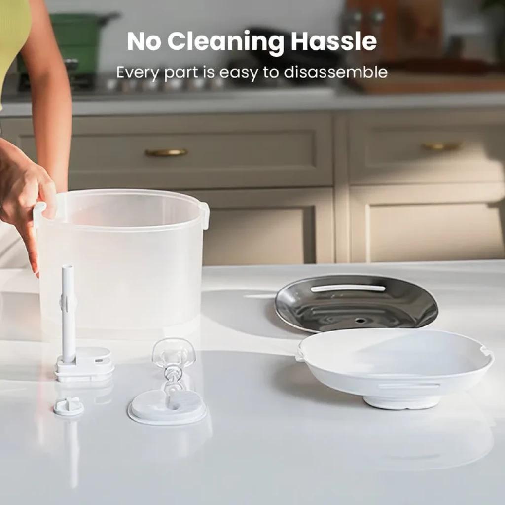 Cheerble Elfin E1+ con depósito translúcido, bandeja superior negra, base blanca y piezas internas fáciles de limpiar