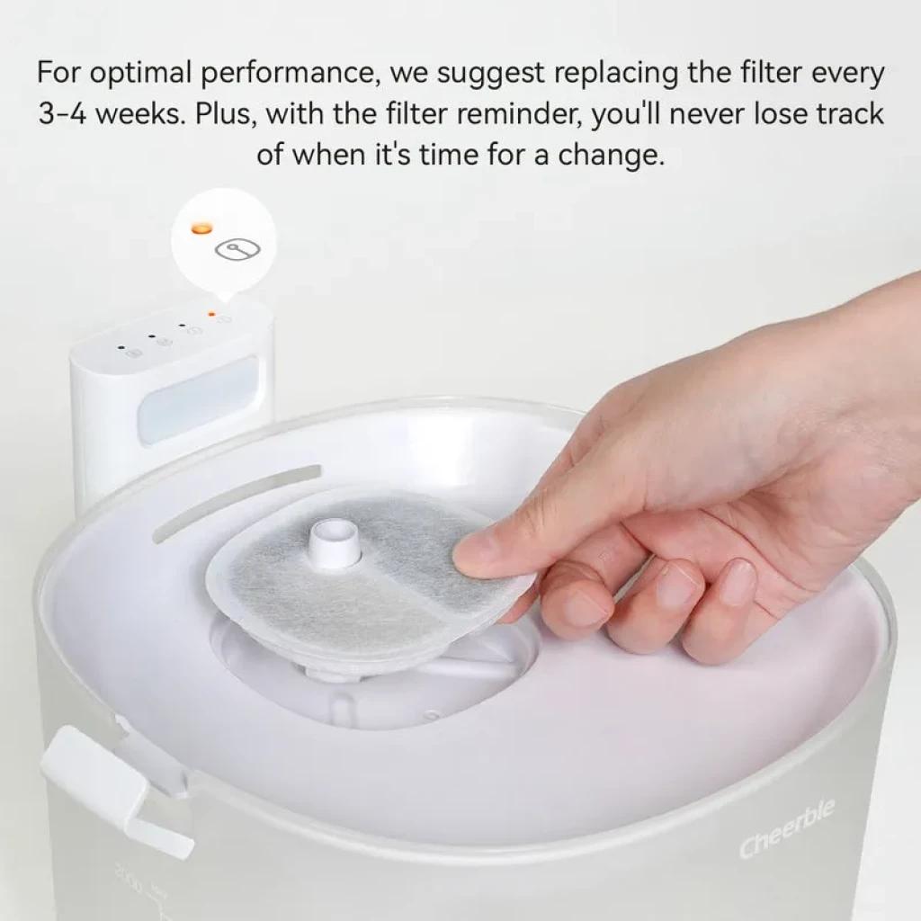 Filtro circular de repuesto con malla blanca y aro central, se coloca en la parte superior del bebedero automático Cheerble Elfin/D1, paquete de 4 unidades