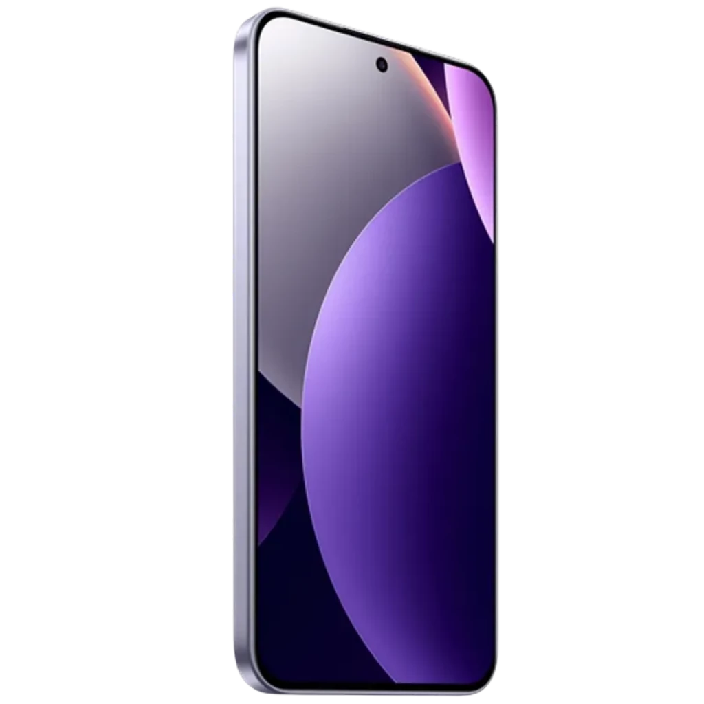Xiaomi Redmi Note 15 Pro 5G lilas, écran 6,83 AMOLED presque sans bord, poinçon centré, verre légèrement incurvé, reflets violets élégants