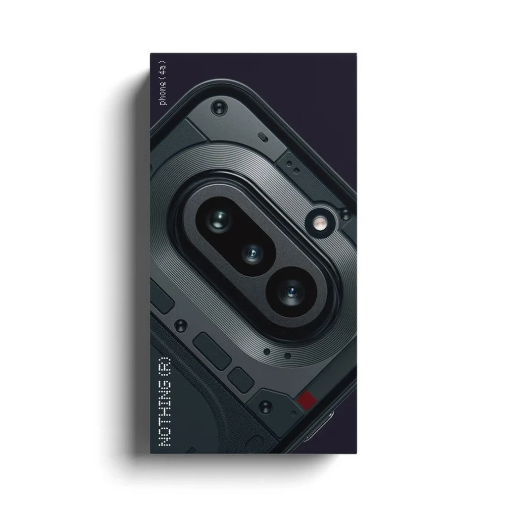 Nothing Phone 4a 5G preto com módulo de câmera traseira destacado, lentes duplas e acabamento metálico texturizado; design minimalista e moderno