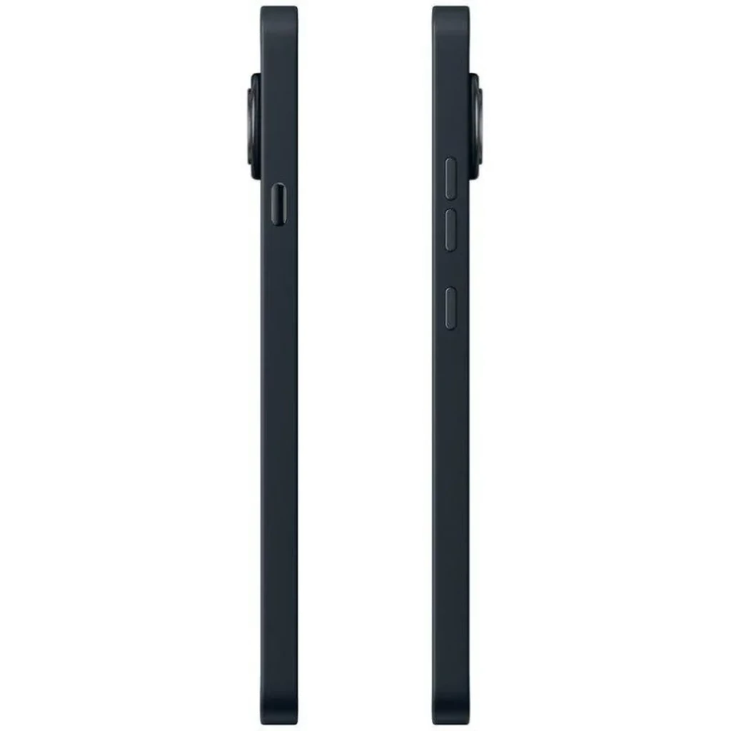 Perfil lateral do Nothing Phone 4a 5G preto, corpo fino fosco, botões laterais salientes e módulo de câmera traseira destacado em relevo