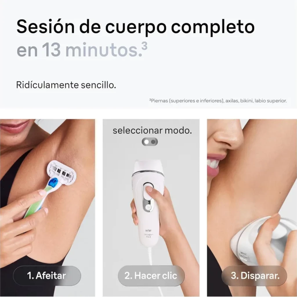 Depiladora IPL Braun Silk-expert Pro 3 PL3020 blanca con Tecnología SensoAdapt y cabezal de precisión; modos seleccionables y uso con cable en 3 pasos