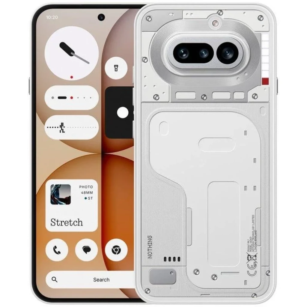 Nothing Phone 4a 5G branco com traseira transparente, Interface Glyph iluminada, módulo duplo de câmeras e tela perfurada; 128 GB e 12 GB RAM