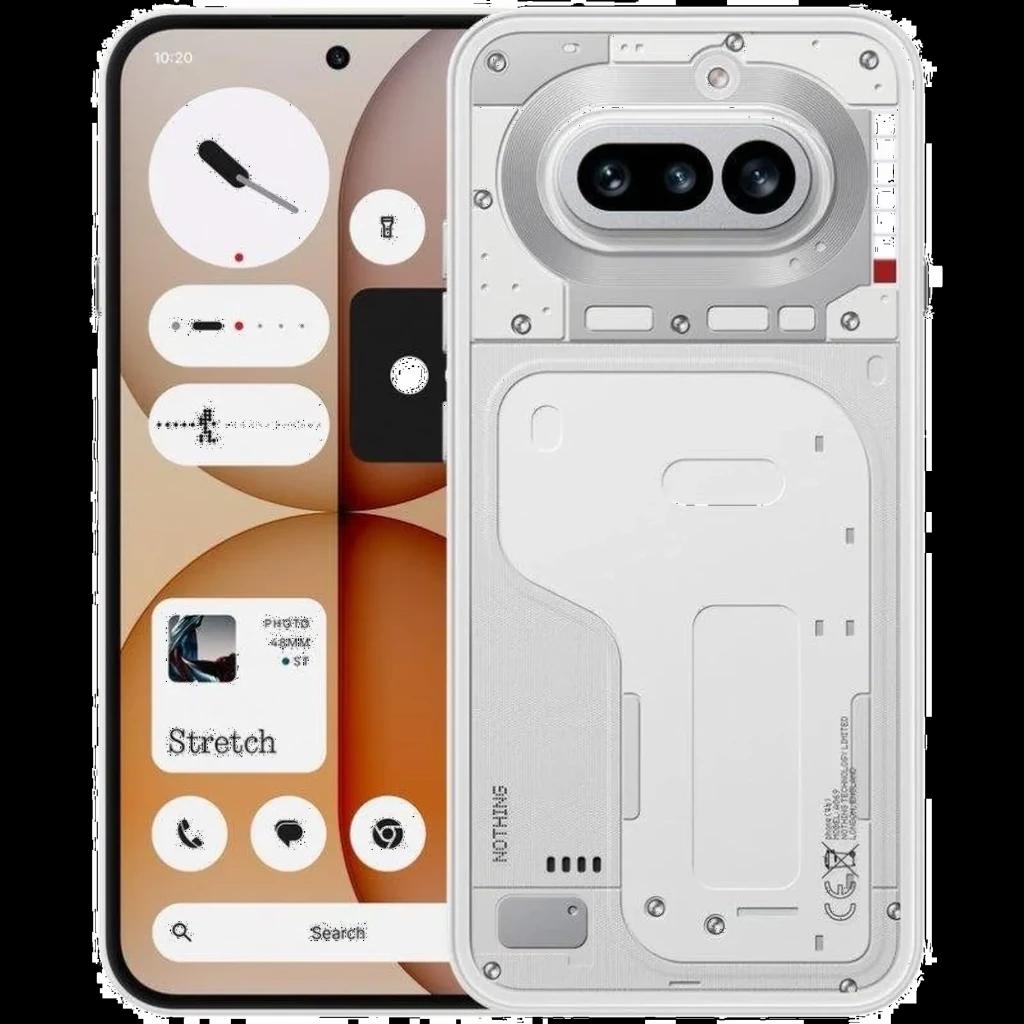 Nothing Phone 4a 5G branco com traseira transparente, Interface Glyph iluminada, módulo duplo de câmeras e tela perfurada; 128 GB e 12 GB RAM