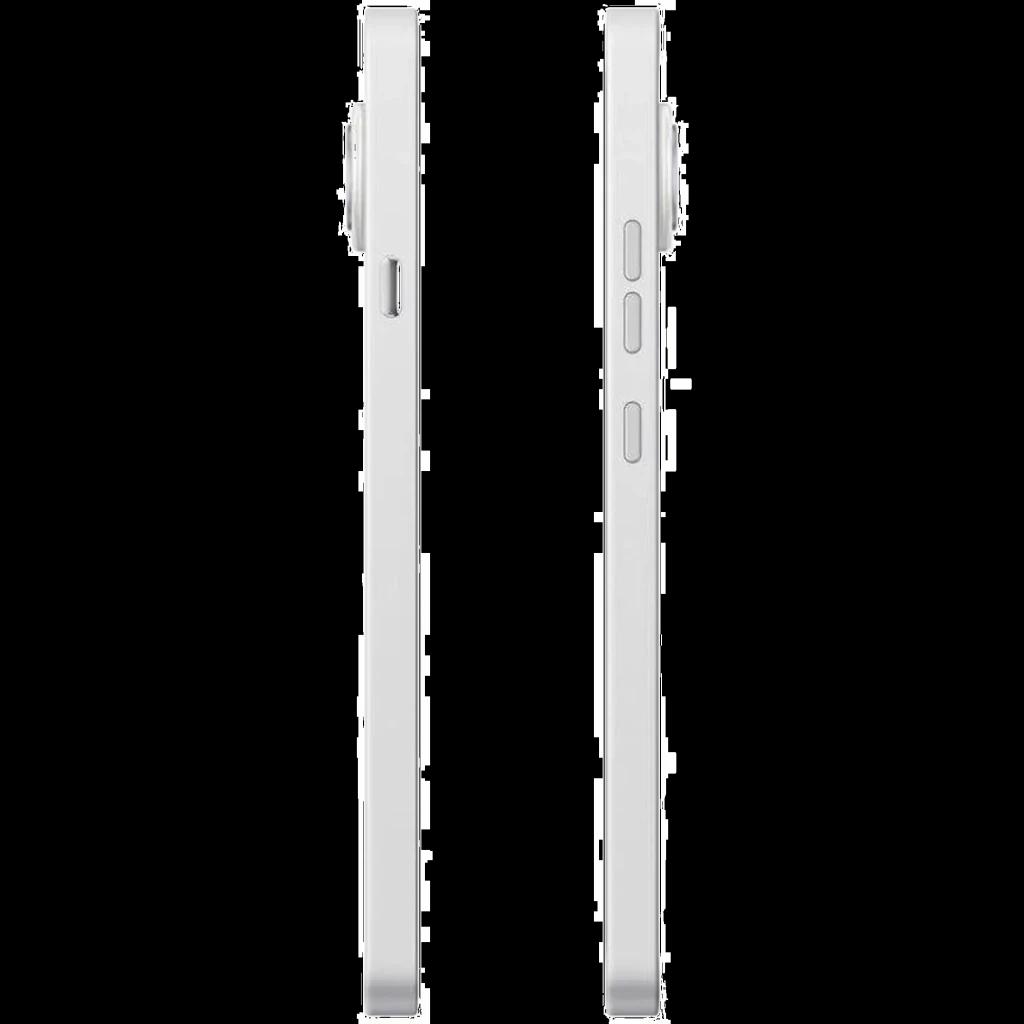 Nothing Phone 4a 5G branco visto de perfil, corpo fino com laterais retas, botões de volume e energia, módulo de câmera saliente, 256 GB e 12 GB RAM