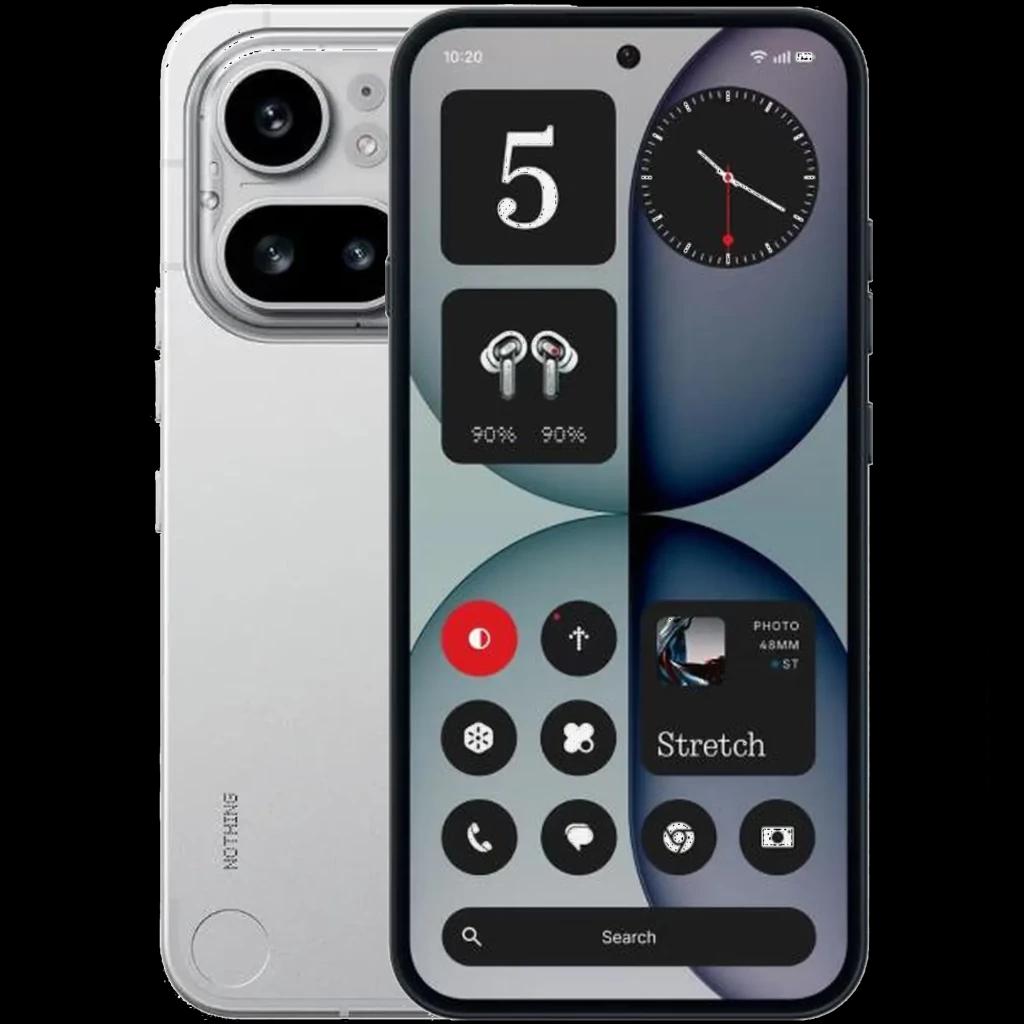 Nothing Phone 4a Pro 5G prata com traseira translúcida, módulo duplo de câmera saliente, tela ampla com furo central e bordas finas, design minimalista