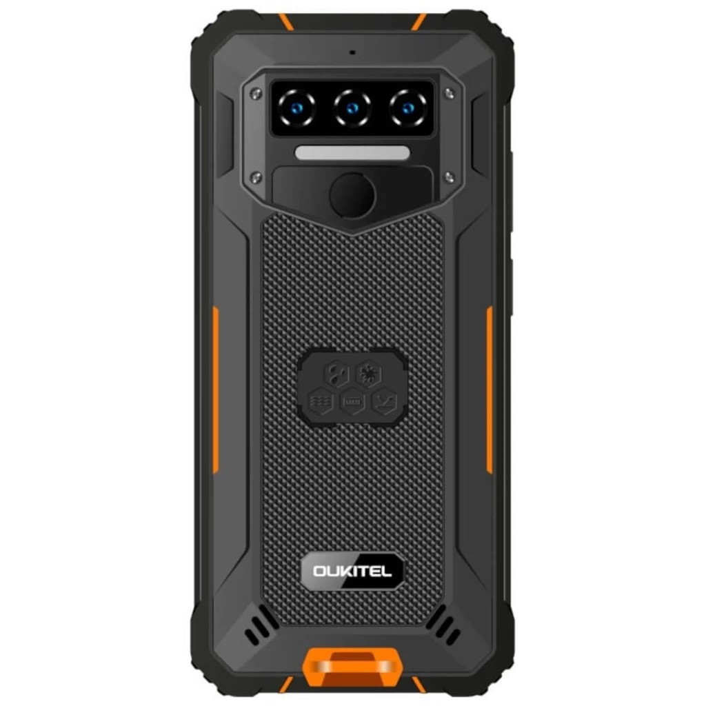 Oukitel WP23S naranja con carcasa rugerizada negra, triple cámara trasera con flash, textura antideslizante, bordes reforzados y certificación IP69K
