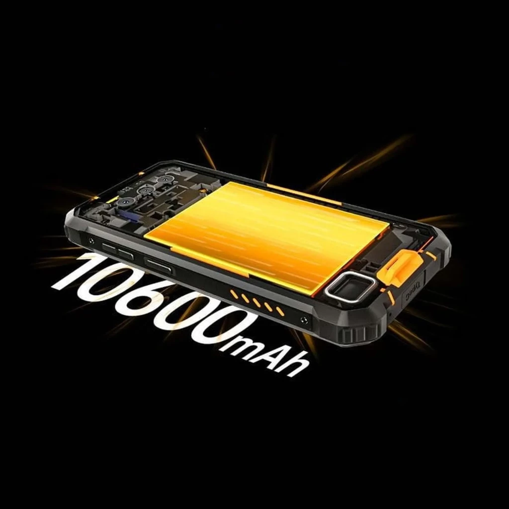 Oukitel WP23S naranja resistente IP69K con batería 10600 mAh destacada, cuerpo robusto con refuerzos, puerto lateral protegido y detalles en negro y naranja