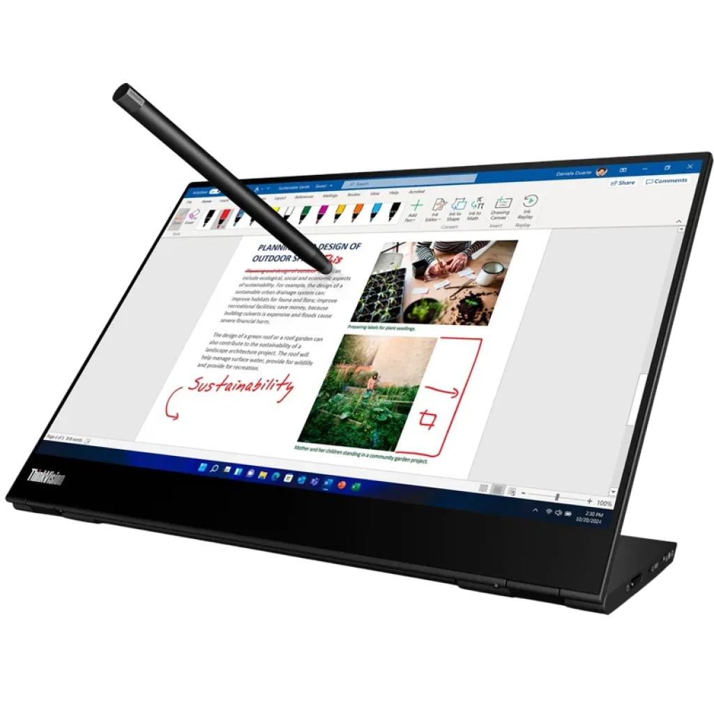 Lenovo ThinkVision M14t Gen 2 14 pouces 2,2K tactile, écran portable fin avec stylet, dalle mate, bords fins, inclinaison ajustable, connectique USB‑C