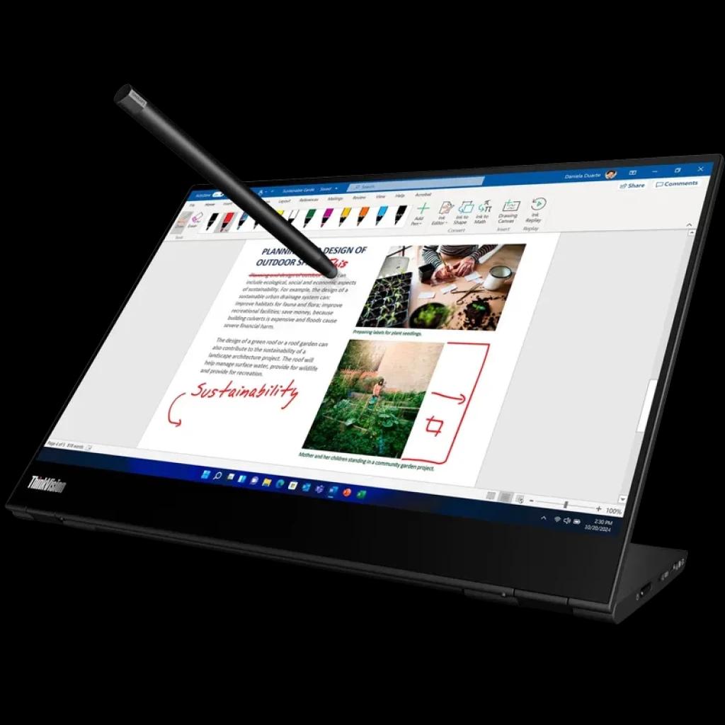 Lenovo ThinkVision M14t Gen 2 14 pouces 2,2K tactile, écran portable fin avec stylet, dalle mate, bords fins, inclinaison ajustable, connectique USB‑C