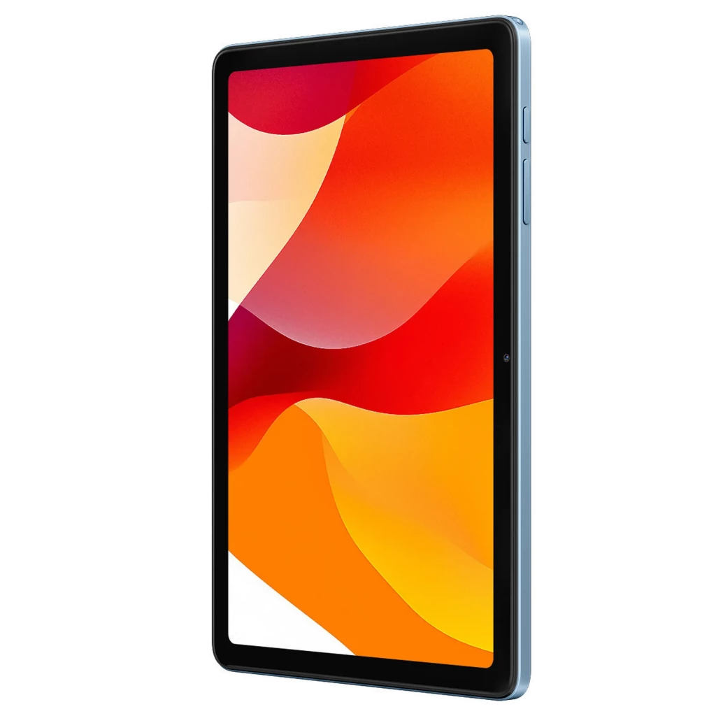 Tablet Oscal Pad 30 Wifi azul com tela IPS 10,1 pol quase sem bordas, corpo fino, botões laterais visíveis e câmera frontal centralizada