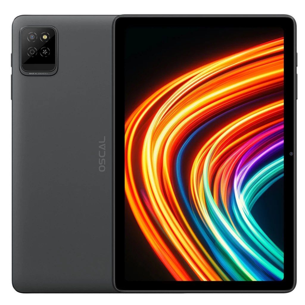 Tablette Oscal Pad 30 Wifi gris avec grand écran bord fin, caméra arrière carrée double flash, logo latéral discret, design mince et moderne