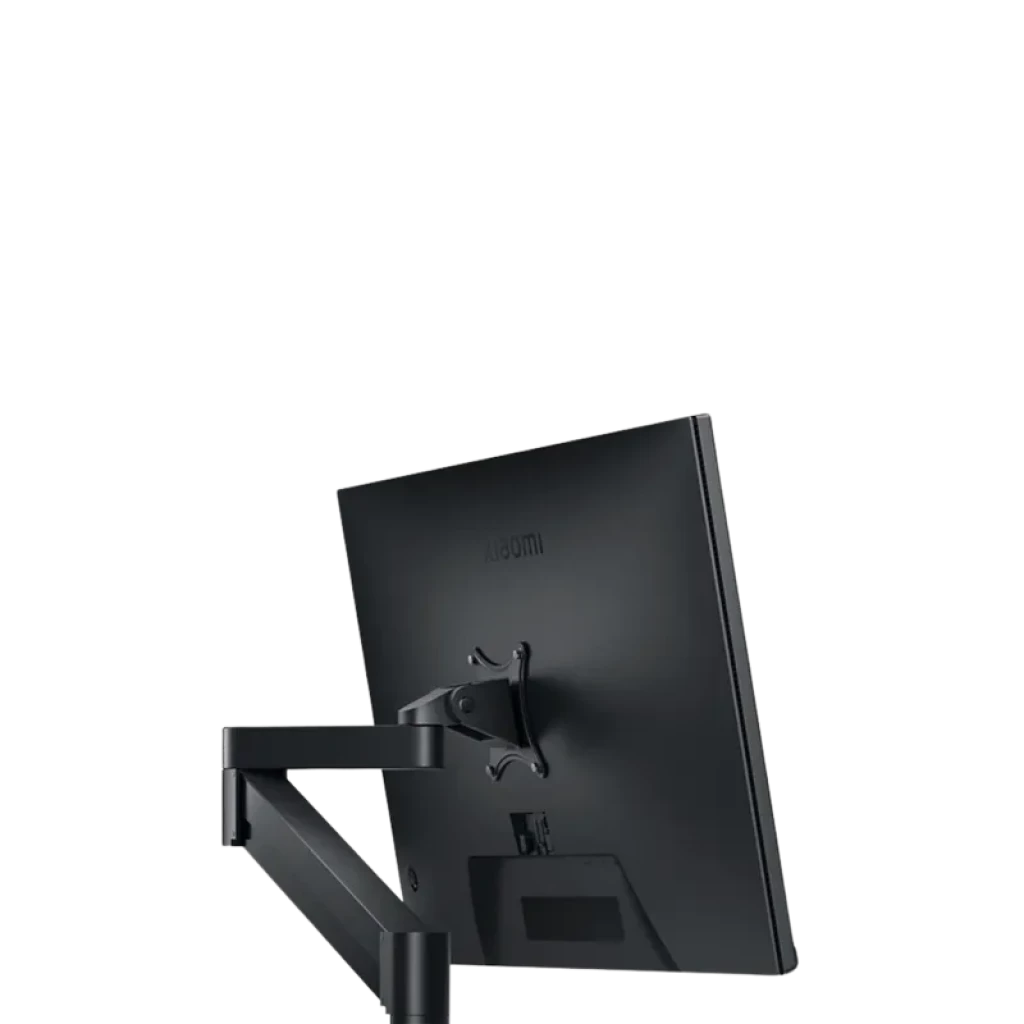 Parte trasera de monitor Xiaomi A27i 2026 con panel IPS FHD, soporte VESA ajustable y diseño delgado en negro, biseles finos y acabado mate