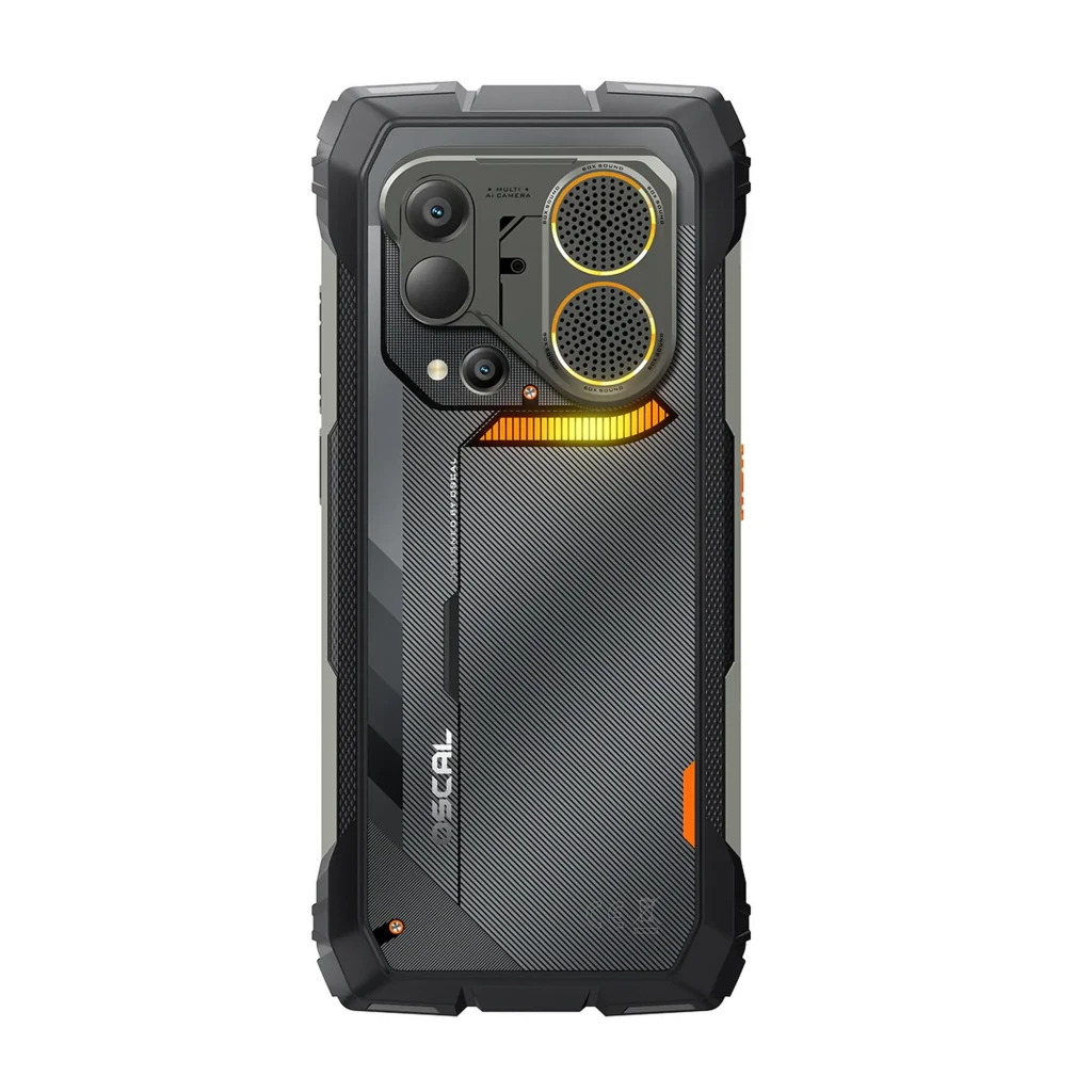 Oscal Pilot 6 256GB Negro Rugged con 12GB RAM y cámara térmica; trasera robusta con doble módulo redondo, lente principal y detalles naranja y gris