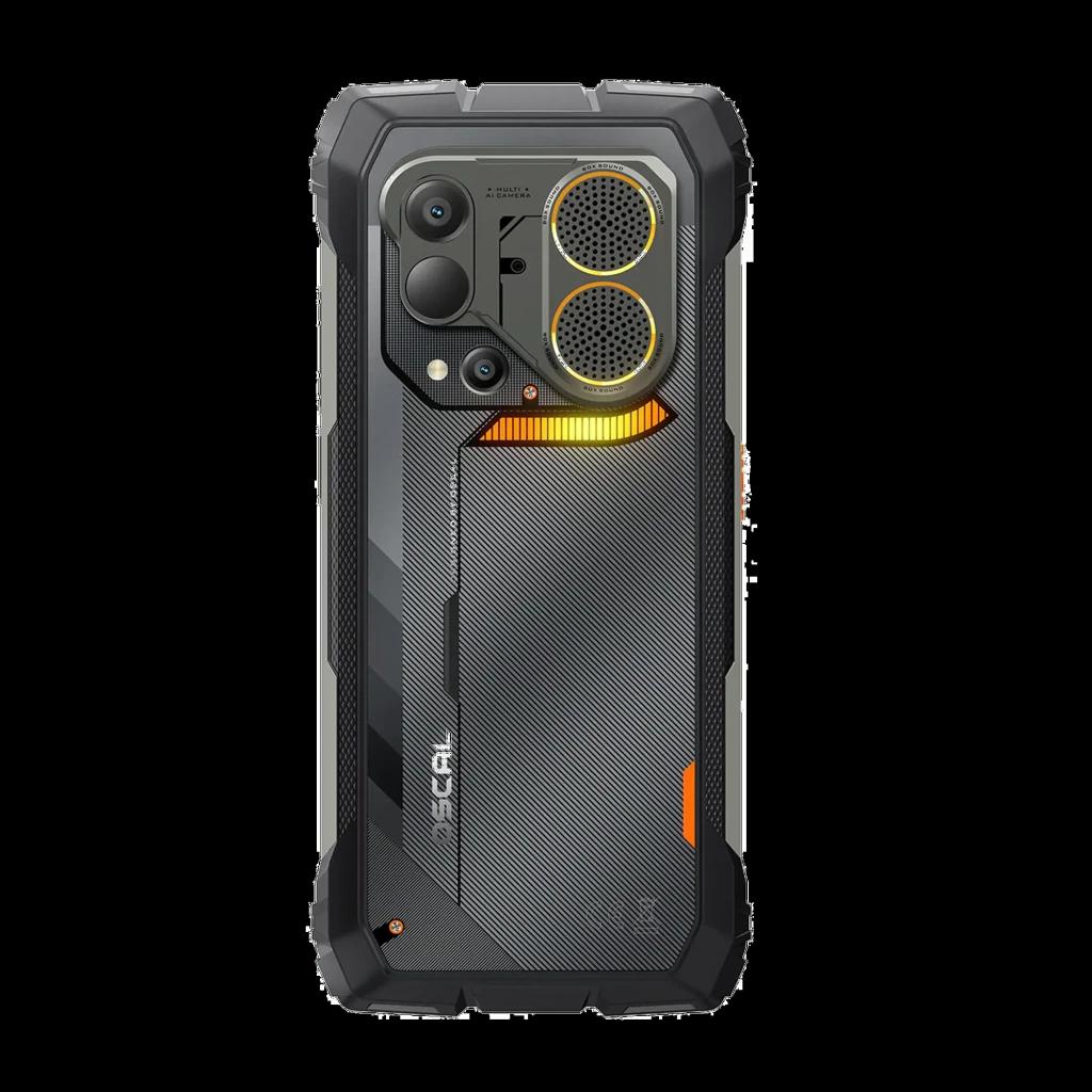 Oscal Pilot 6 256GB Negro Rugged con 12GB RAM y cámara térmica; trasera robusta con doble módulo redondo, lente principal y detalles naranja y gris