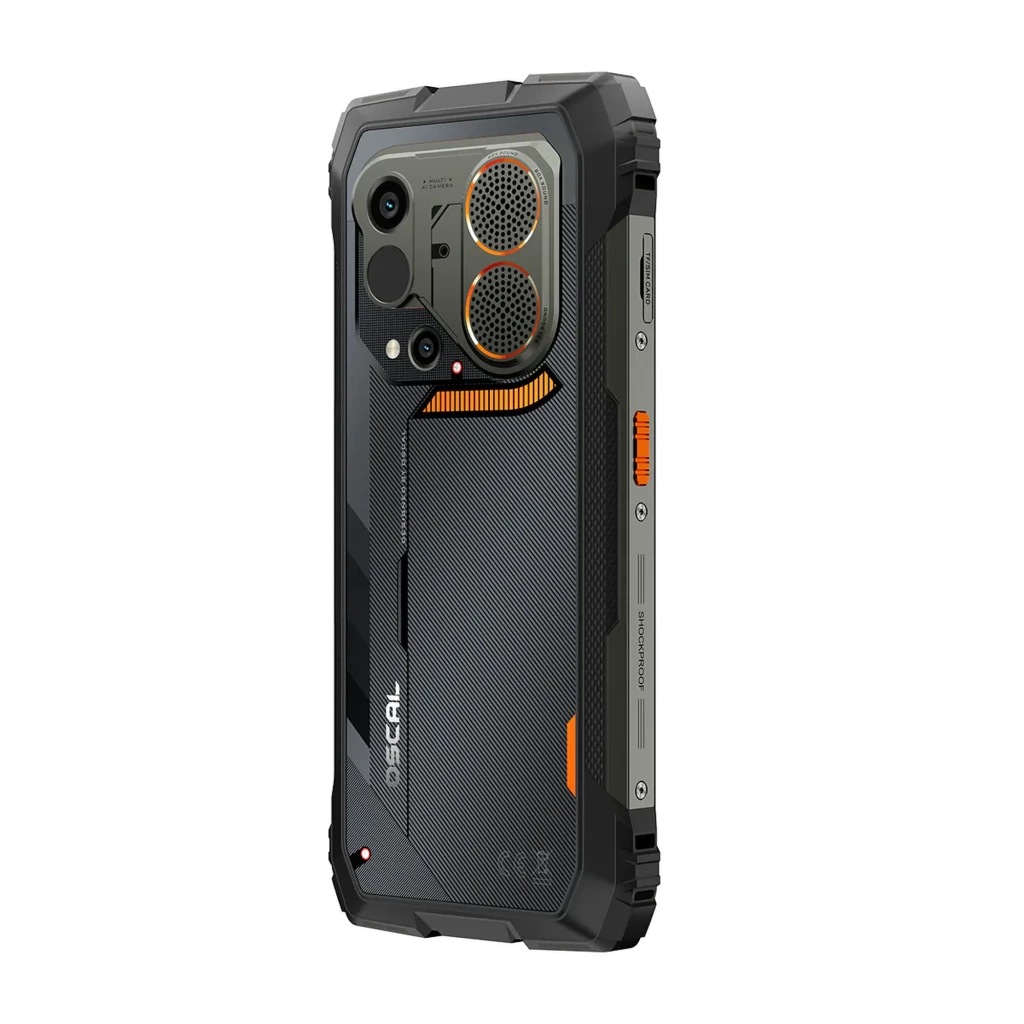 Oscal Pilot 6 256GB Negro Rugged con carcasa robusta, 12GB RAM, módulo de cámara térmica doble destacado, bordes reforzados y botones laterales naranjas
