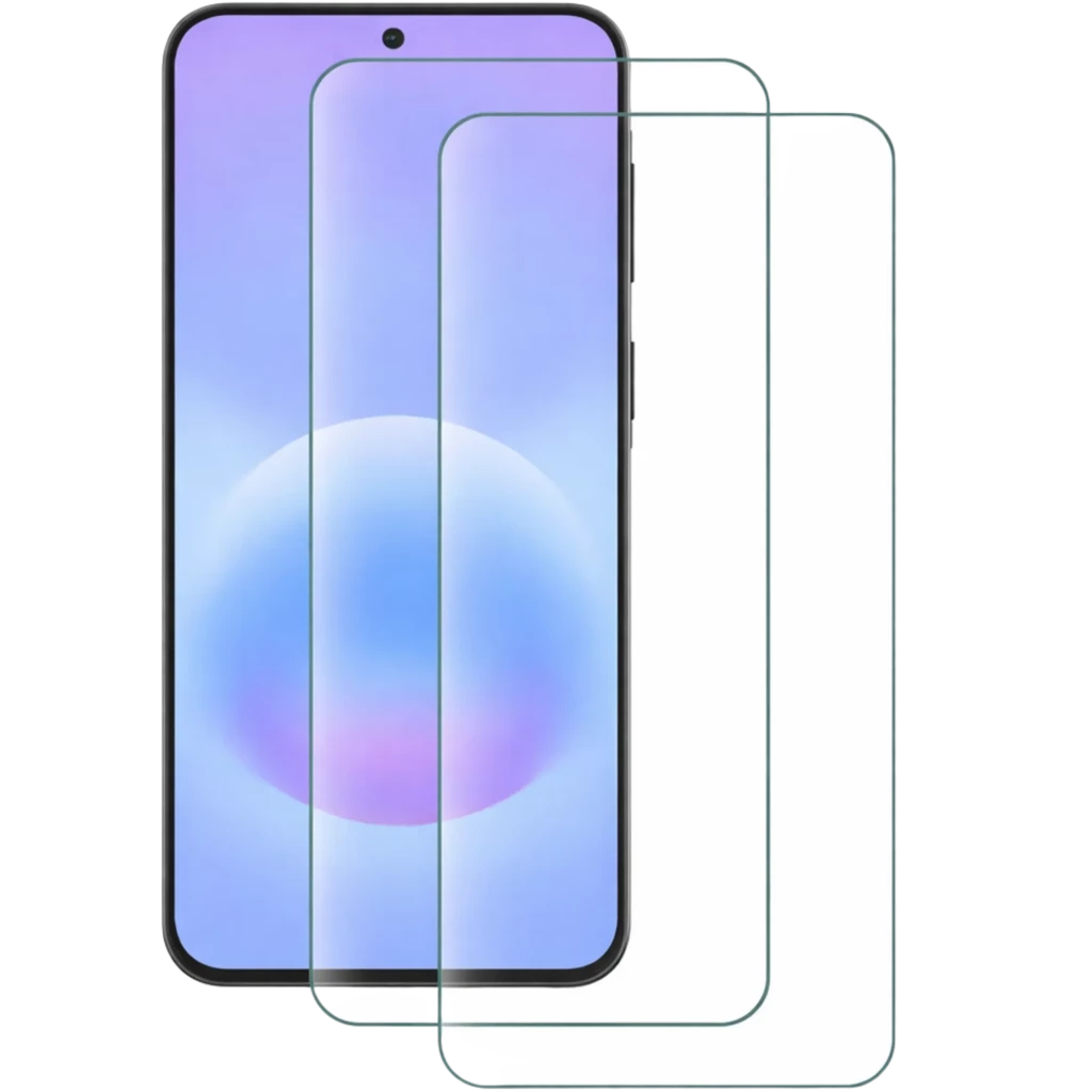 Pack x2 Protector de cristal templado Samsung Galaxy A57 con dos láminas transparentes, bordes curvos y cobertura frontal completa para la pantalla