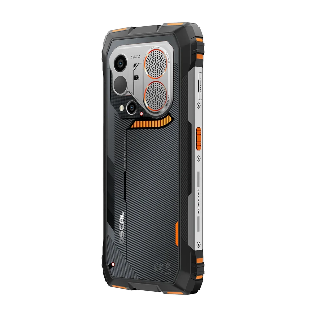 Oscal Pilot 6 256GB naranja con carcasa rugerizada, doble altavoz trasero grande, triple cámara, botones laterales texturizados y bordes reforzados