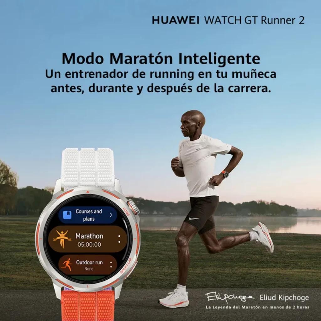 Huawei Watch GT Runner 2 noire avec écran AMOLED 1,32 pouces, interface marathon à l'écran