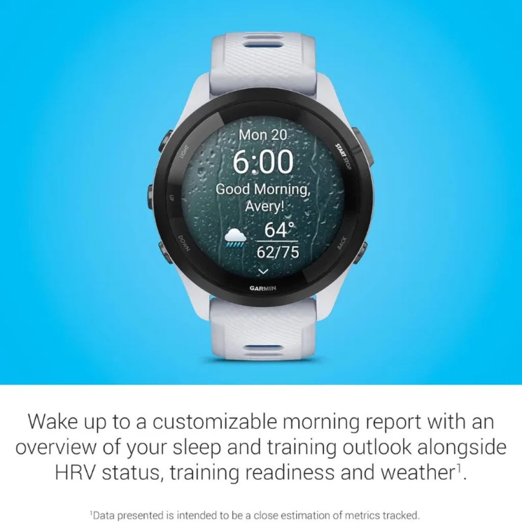 Garmin Forerunner 265 mostra clima, sono e estado HRV com NFC