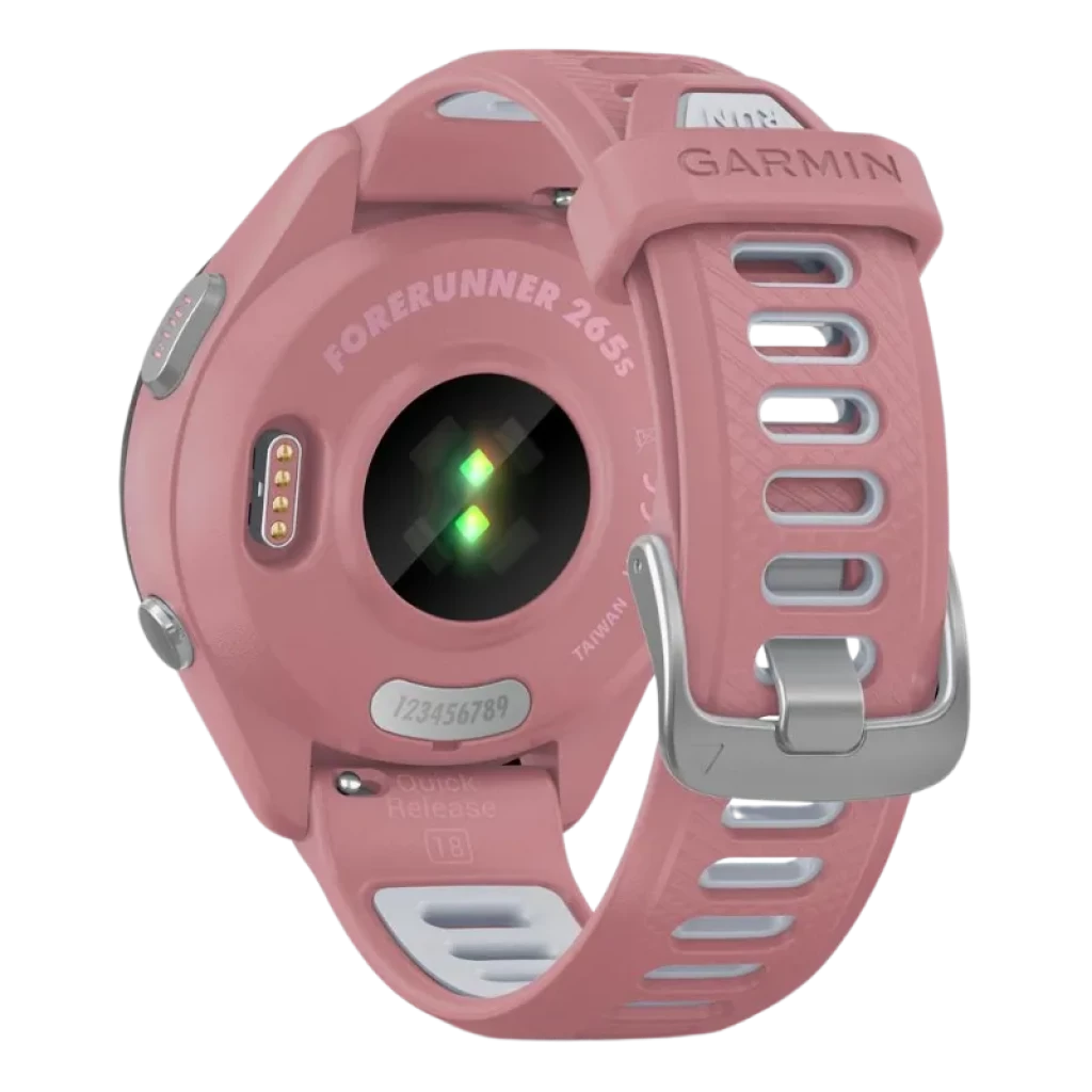 Sensor ótico Garmin Elevate V4 e porta de carregamento do Forerunner 265S