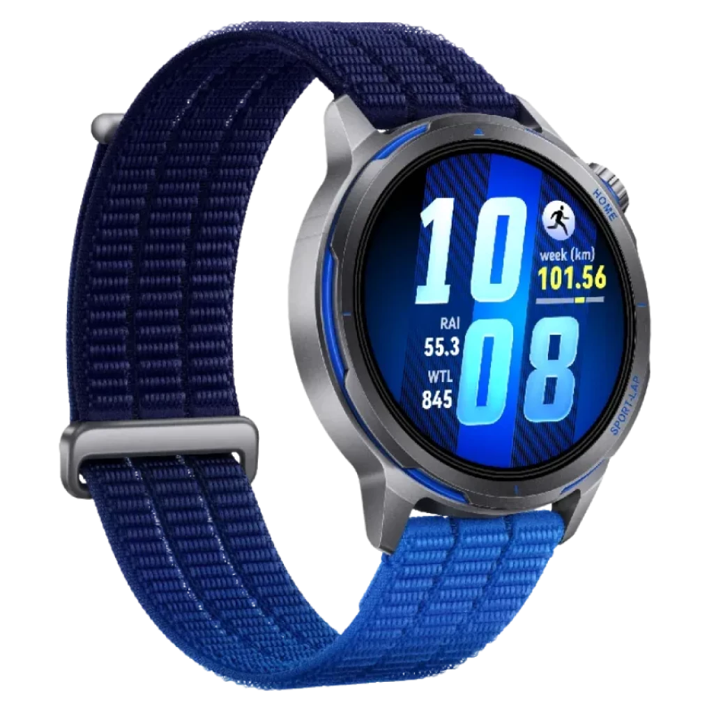 Huawei Watch GT Runner 2 Bleu, boîtier argenté, lunette sportive et écran circulaire AMOLED