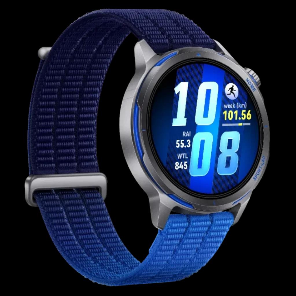 Huawei Watch GT Runner 2 Bleu, boîtier argenté, lunette sportive et écran circulaire AMOLED