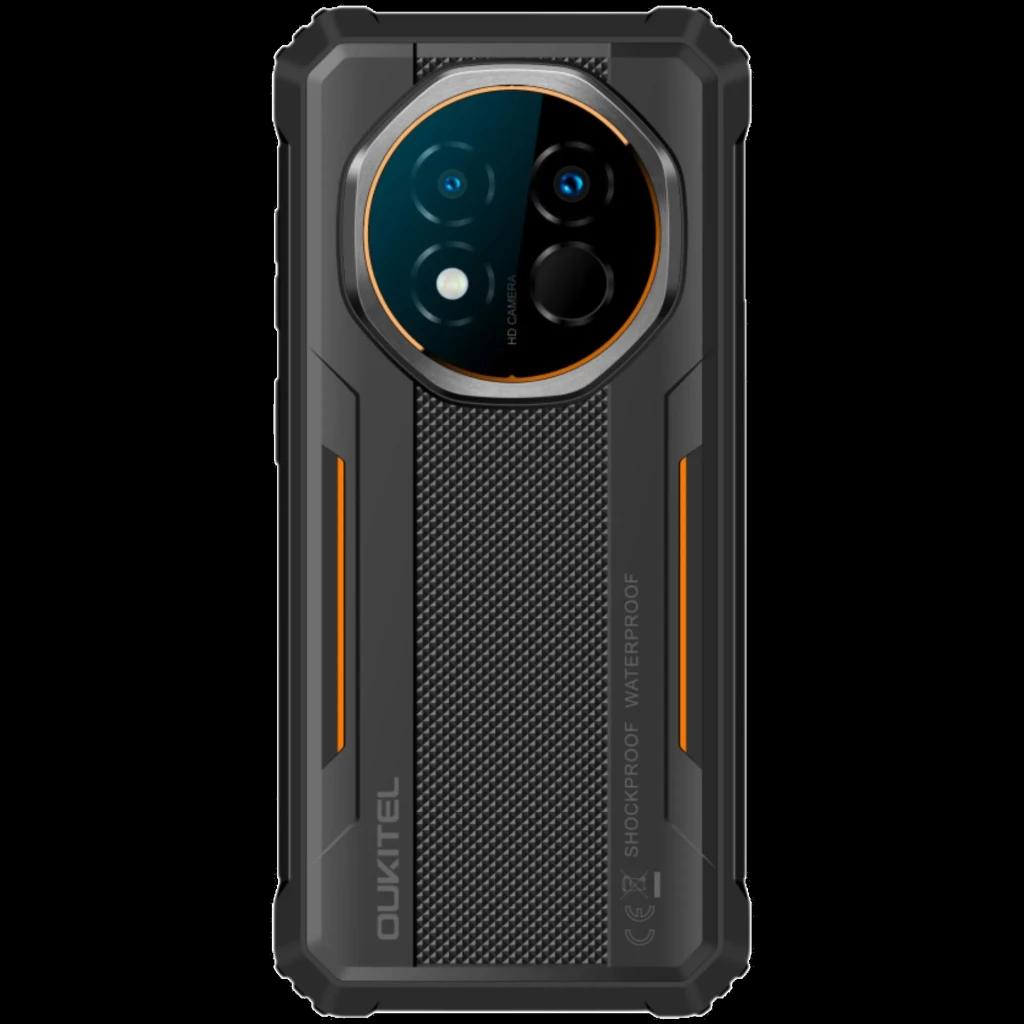 Oukitel G6 128 Go Rugged 4 Go de RAM Verre Dragon Tracks avec dos antidérapant, renforts d’angle, accents orange et module photo circulaire triple
