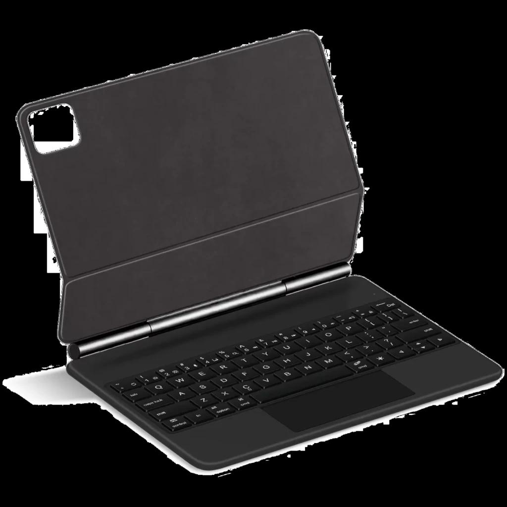 Teclado Xiaomi Pad 8 / 8 Pro com touchpad e capa inteligente preta, layout completo, suporte magnético e recorte para câmera, design fino e elegante