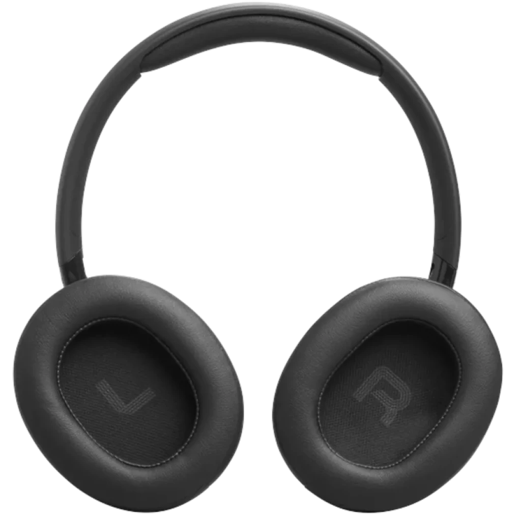 JBL Tune 730BT auscultadores circum-aurais pretos, almofadas grandes com marcação L e R, arco ajustável, design minimalista e acabamento mate elegante