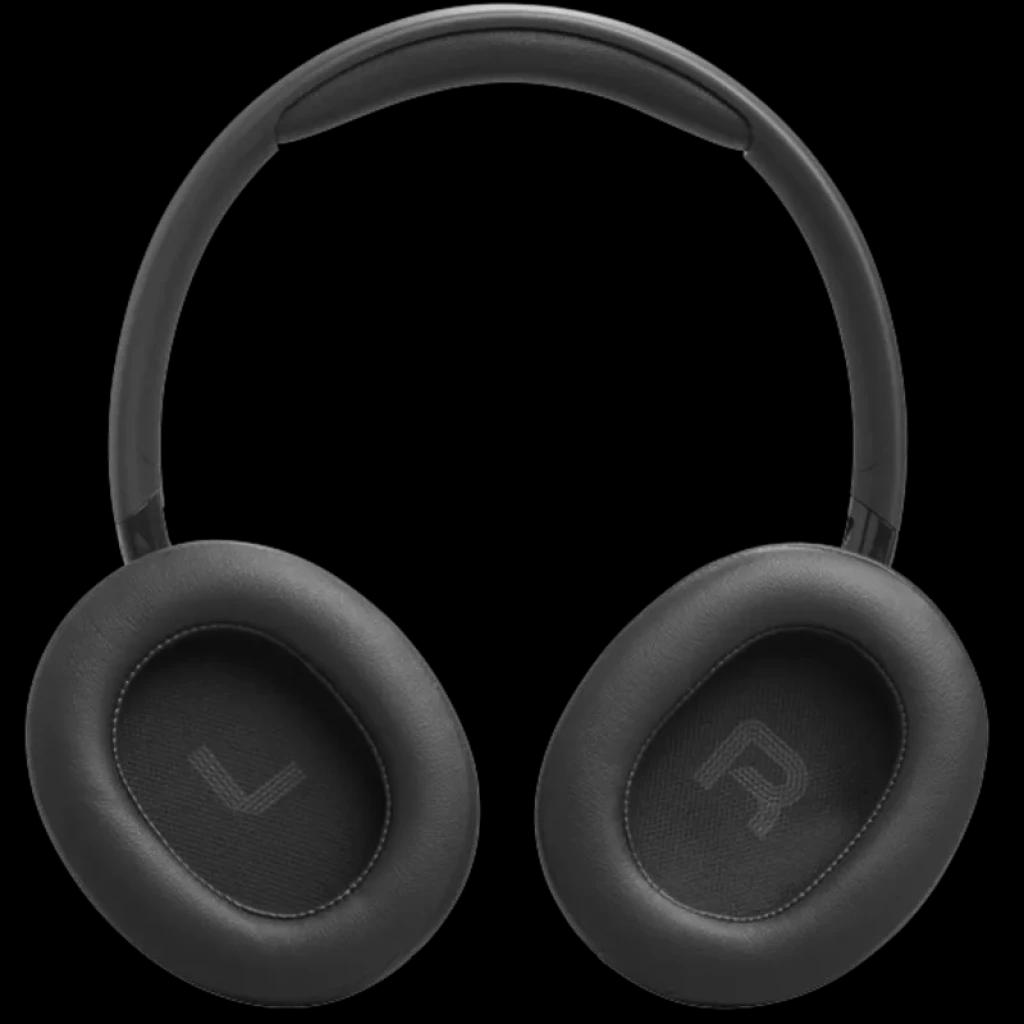 JBL Tune 730BT auscultadores circum-aurais pretos, almofadas grandes com marcação L e R, arco ajustável, design minimalista e acabamento mate elegante