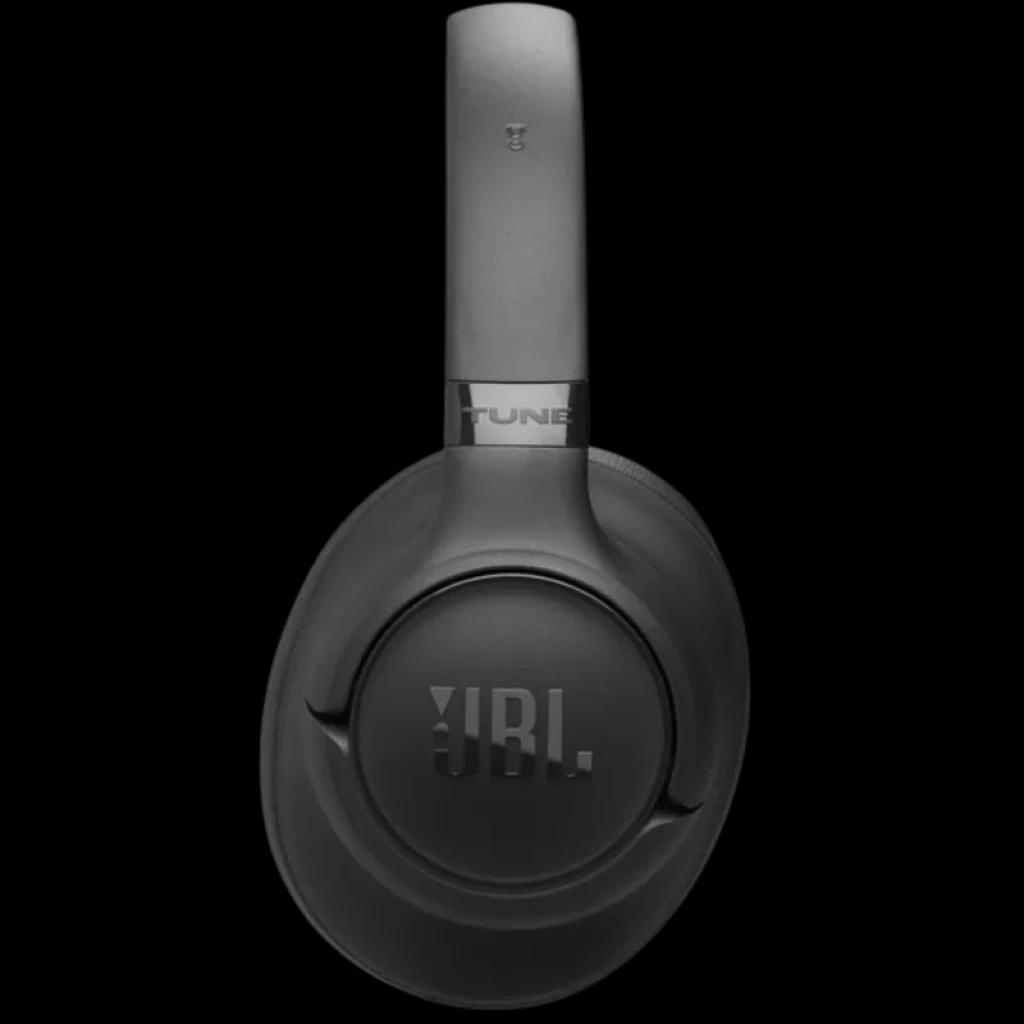 Auscultador JBL Tune 730BT preto, concha circum-aural fosca com logo JBL em relevo, arco acolchoado cinza e acabamento minimalista sem fios