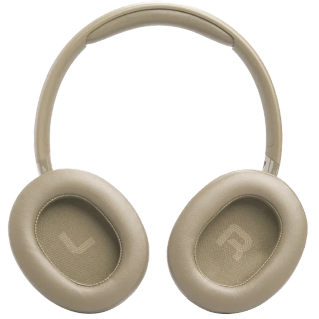 Auriculares circumaurales beige con acolchado suave y marcadores L y R en copas ovaladas, diadema ajustable y diseño plegable JBL Tune 730BT Bluetooth 6.0