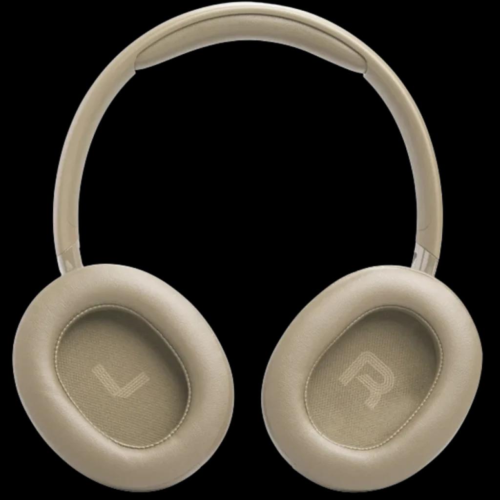 Auriculares circumaurales beige con acolchado suave y marcadores L y R en copas ovaladas, diadema ajustable y diseño plegable JBL Tune 730BT Bluetooth 6.0