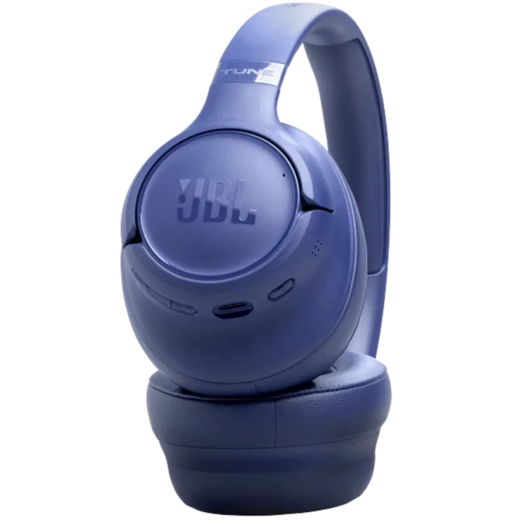 Auriculares JBL Tune 730BT azul, diadema acolchada y copas circumaurales grandes con controles integrados; diseño plegable y acabado mate elegante
