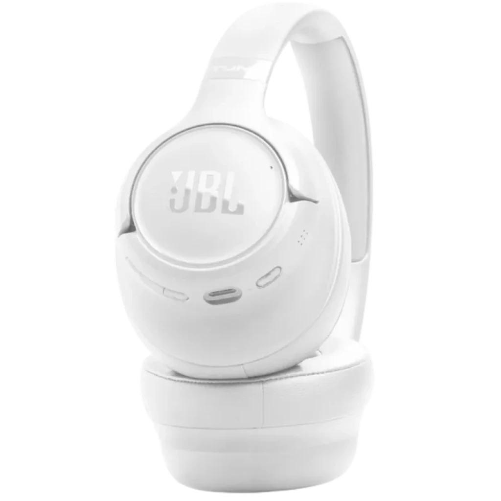 JBL Tune 730BT branco, auscultadores circum-aurais sem fios com conchas acolchoadas, arco ajustável e botões laterais; design limpo e moderno