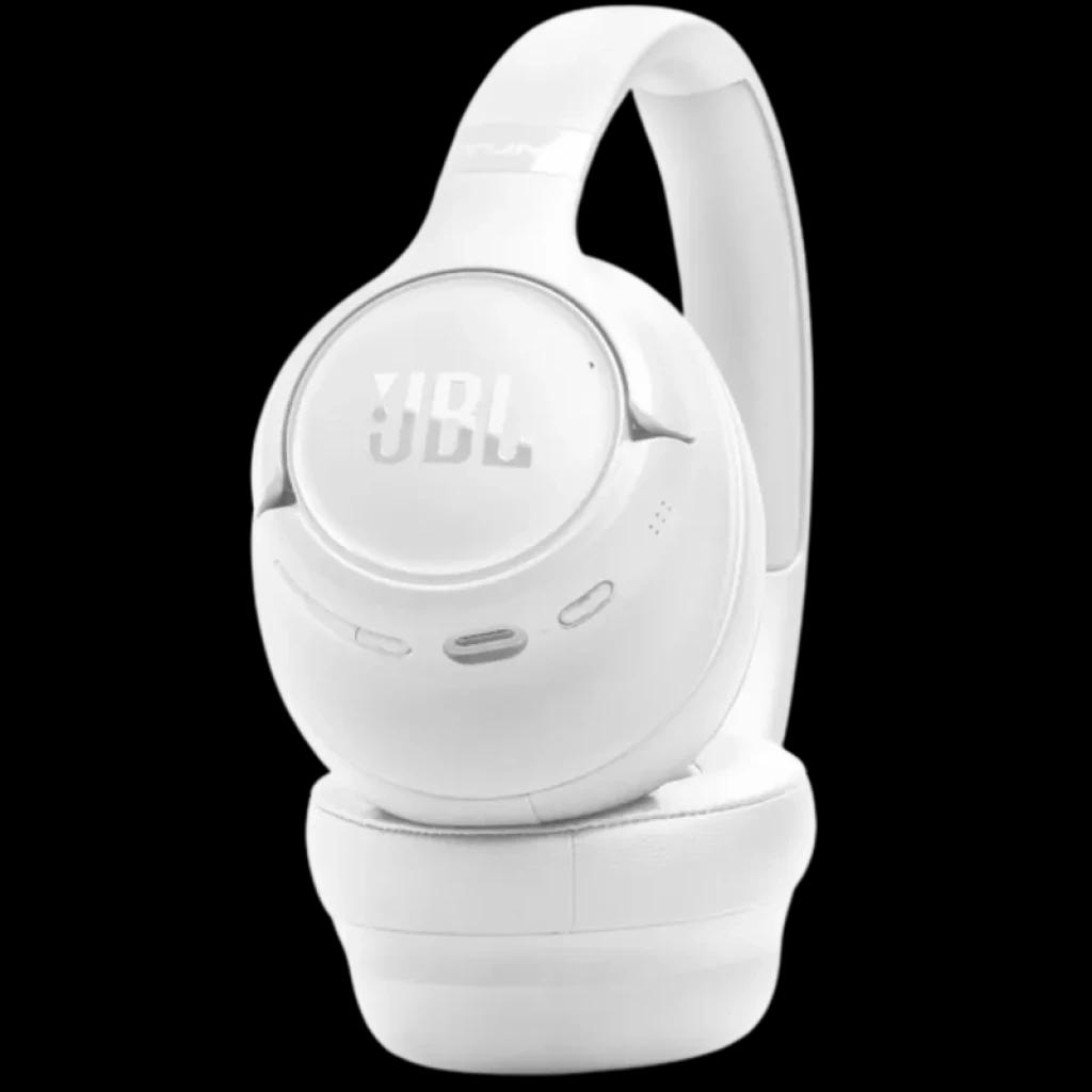 JBL Tune 730BT branco, auscultadores circum-aurais sem fios com conchas acolchoadas, arco ajustável e botões laterais; design limpo e moderno