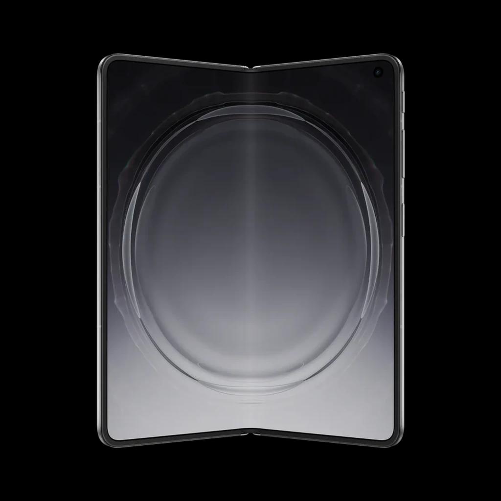 Oppo Find N6 5G titânio estelar com ecrã interno dobrável quase sem molduras, canto arredondado e câmara frontal em furo no topo direito