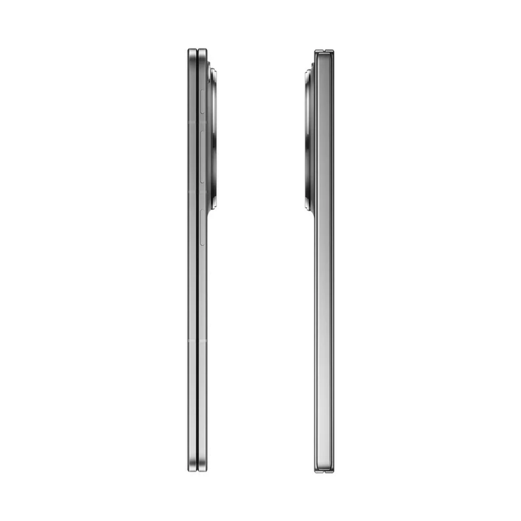 Lados do Oppo Find N6 5G em Titânio Estelar: perfil ultrafino, módulo de câmera saliente, bordas retas e ecrã dobrável fechado elegante
